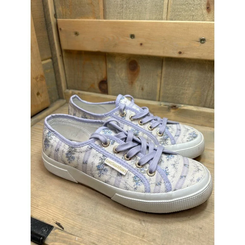 US6 Superga x LoveShackFancy Floral Sneaker In Lavender Blooms extra laces